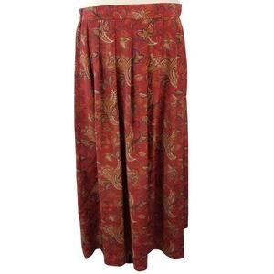 Leslie Fay Rust Coral Purple Gold Pleated Vintage Side Zip Maxi Skirt Size 14